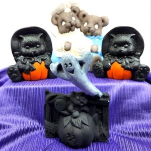 Four Ceramic Bisque Halloween Decor Pieces in Need of Finishing and Touching Up